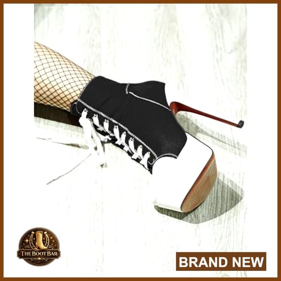 Platform Ankle Boots Stiletto Heel Lace-Up Canvas Booties Side Zipper - Picture 2 of 7